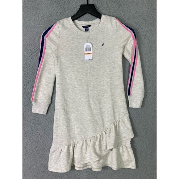 Nautica Girls' Beige Asymmetrical Tiered Dress Long‎ Sleeve Crew Neck Size 7 - Picture 5 of 10